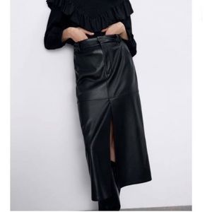 Zara The Lizzy Midi Skirt Size L Leather Skirt